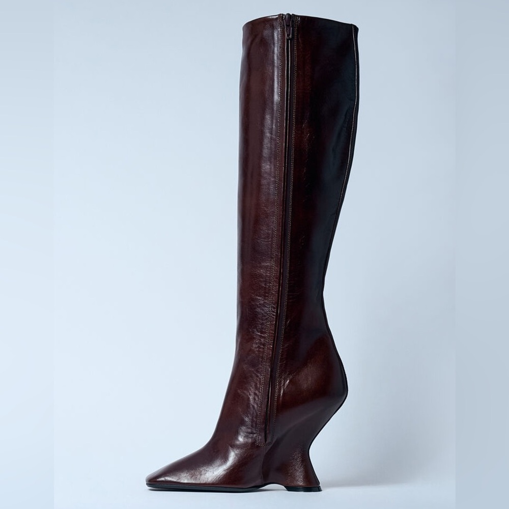 DRIES VAN NOTEN (NWOT) Leather Wedge Tall Boots EU40 - Picture 4 of 13